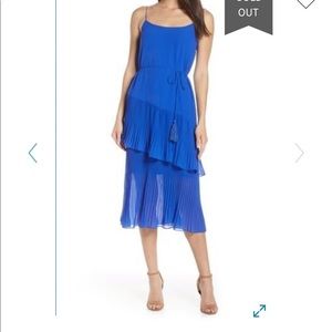 Ruffle tie waist midi dress nwt